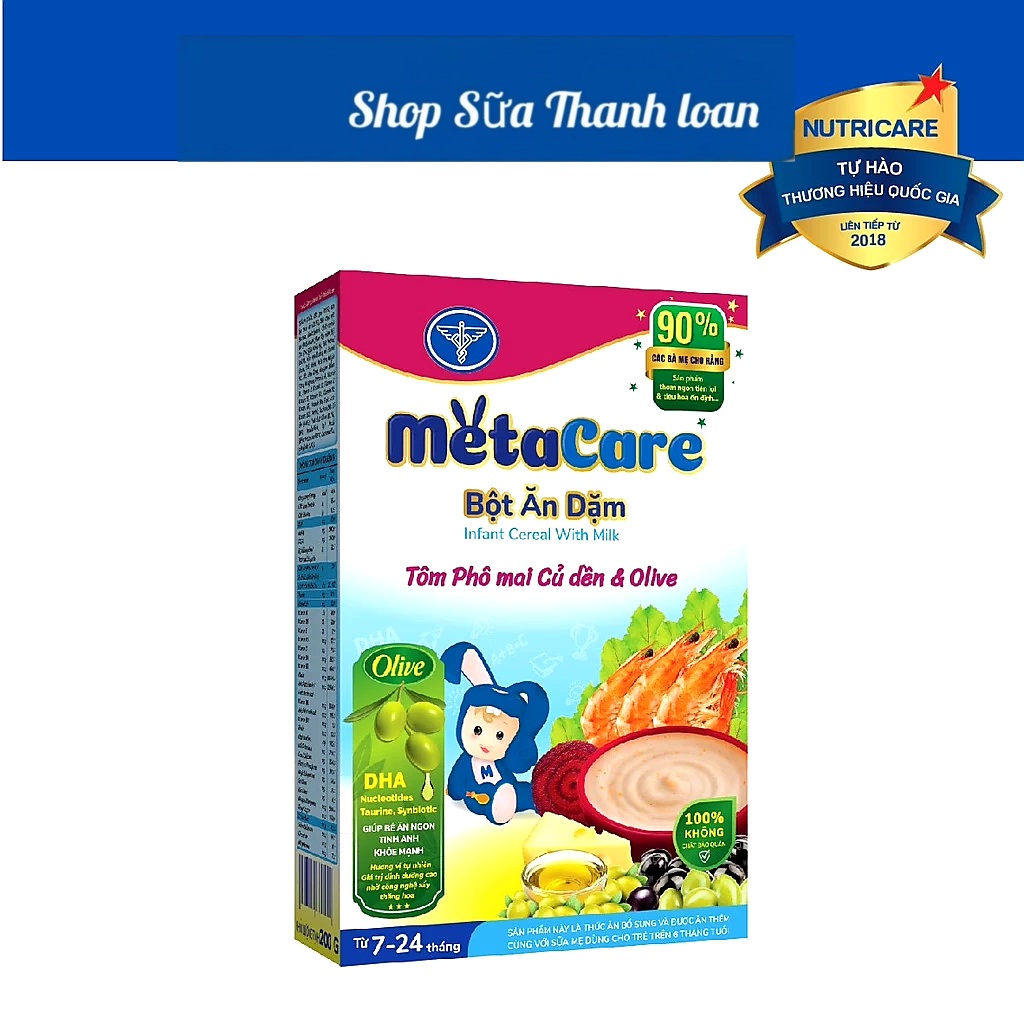 Bột ăn dặm nutricare metacare tôm phô mai củ dền & olive 200g.