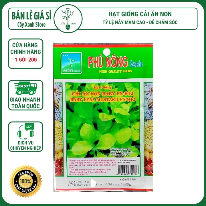 Hạt Giống Rau Cải Bẹ Xanh Ăn Non Năng Suất Cao, Nhanh Thu Hoạch 20Gr - Phú Nông Seeds | Cây Xanh Store Phân Phối Hạt Giống Rau Củ quả, Xơ Dừa Nén, Mùn Dừa Nén, Phân Bón Hữu Cơ Trồng Rau Sạch, Hoa Hồng, Hoa Mai, Cây Cảnh