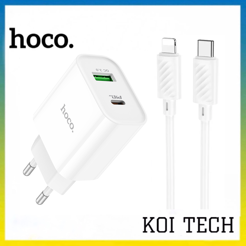 Củ sạc nhanh iphone 20w kèm dây sạc typec to lighting 20w - cốc Sạc nhanh IP  2 cổng USB và pd kèm cáp Hoco C80 cho ip 11 12 13 14 promax ... - KOI TECH