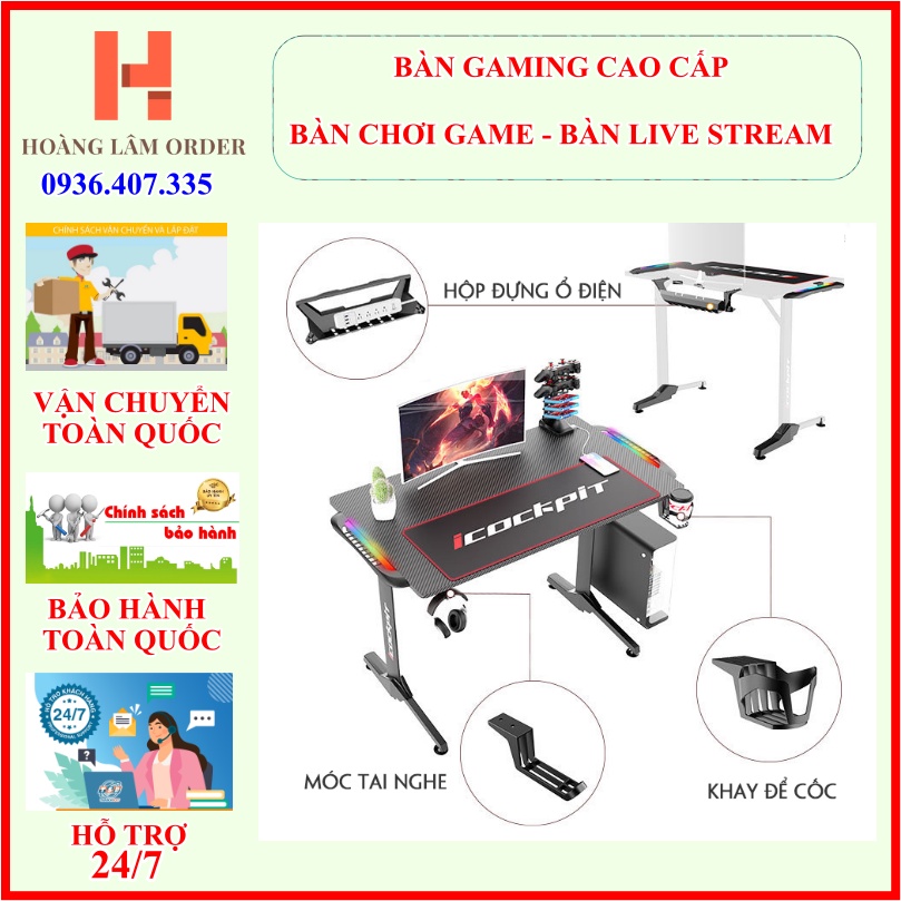 Bàn Gaming Cao Cấp, Bàn chơi game Thông Minh Kích Thước :110x60x70 cm- Top435.
