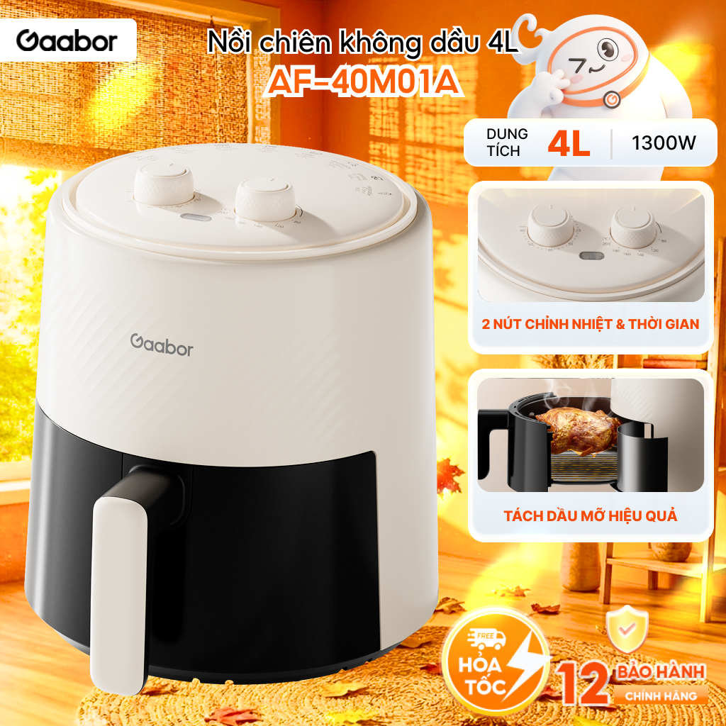 Nồi chiên không dầu Gaabor 4L điều chỉnh nhiệt độ và thời gian AF-40M01A - Bảo hành 12 tháng 1 đổi 1