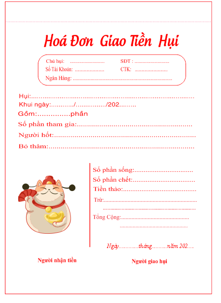 Hóa đơn giao hụi mẫu mèo thần tài