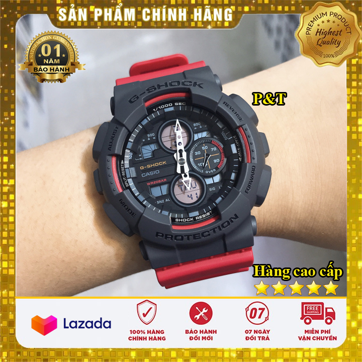 Đồng hồ Casio G-Shock Nam GA-140 Đỏ Xám đạt chuẩn ISO764 - Tặng kèm pin dự phòng, Bảo hành 12 tháng - Đồng hồ P&T [ FreeShip- Hàng cao cấp- Full box ]