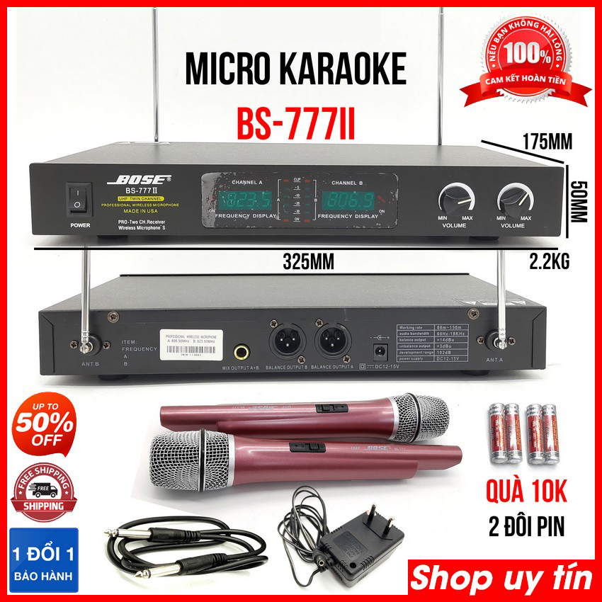 Bộ Micro Không Dây BOSE BS777 II HÀNG Micro UHF Hút Âm Tốt Sóng Micro Ổn Định. Chất Âm Trong Sáng Không Vỡ Tiếng Hát Karaoke Cực Hay BH 12 THÁNG