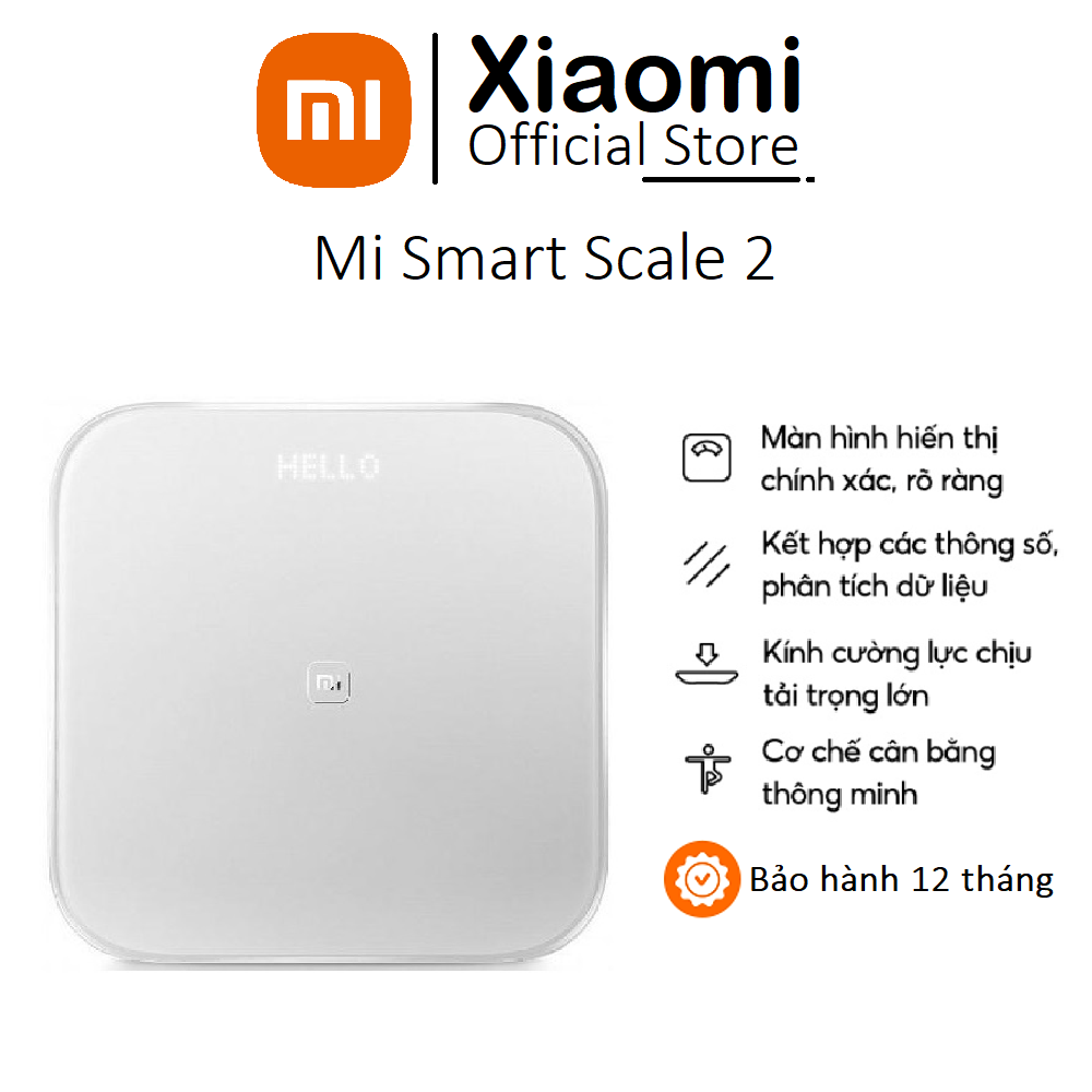 Cân sức khỏe Xiaomi Smart Scale 2 - Bluetooth Low Energy 5.0 - Màn hình LED ẩn - Kính cường lực bền và đẹp - Chính hãng