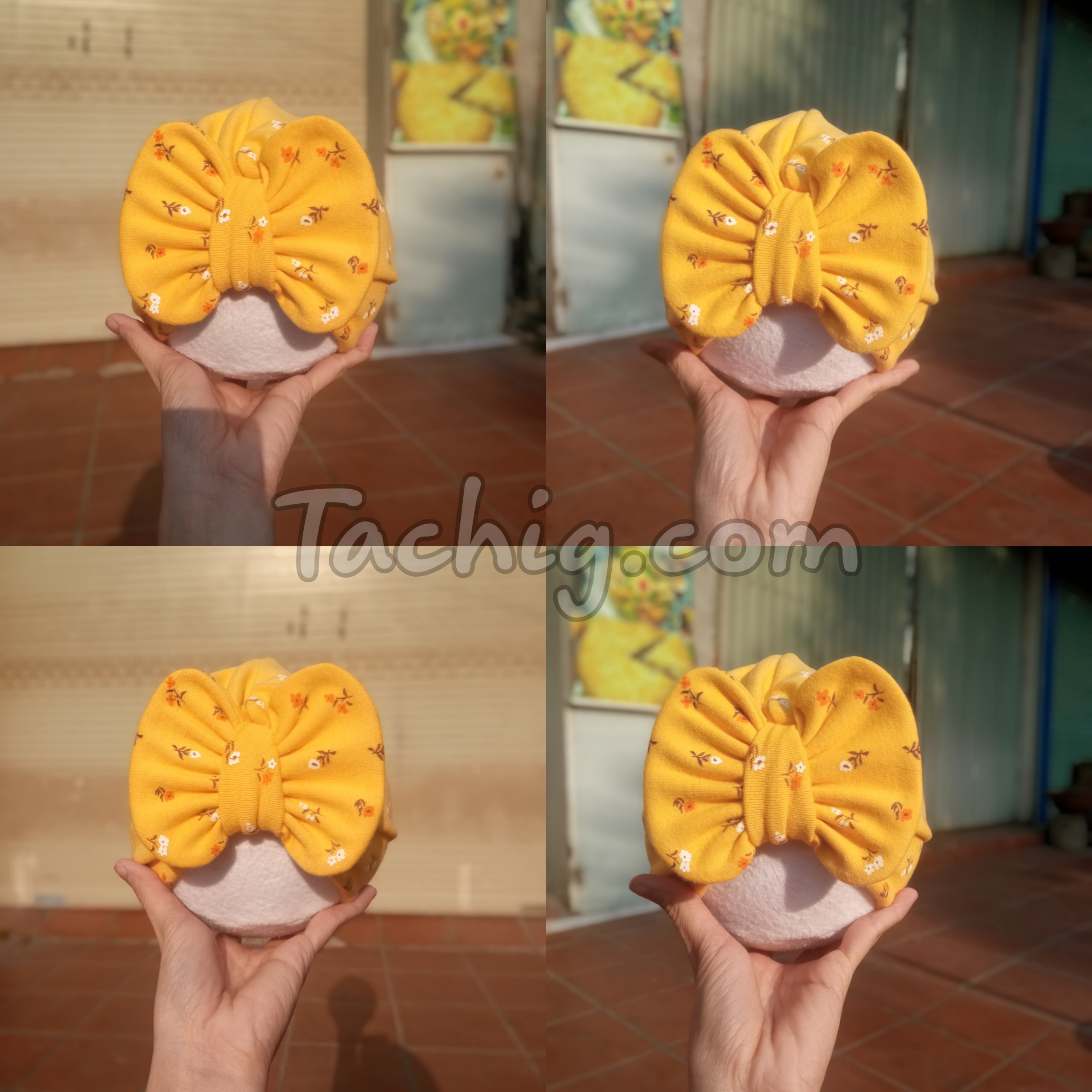 Mũ tuban cho bé gái, màu vàng hoa nhí.