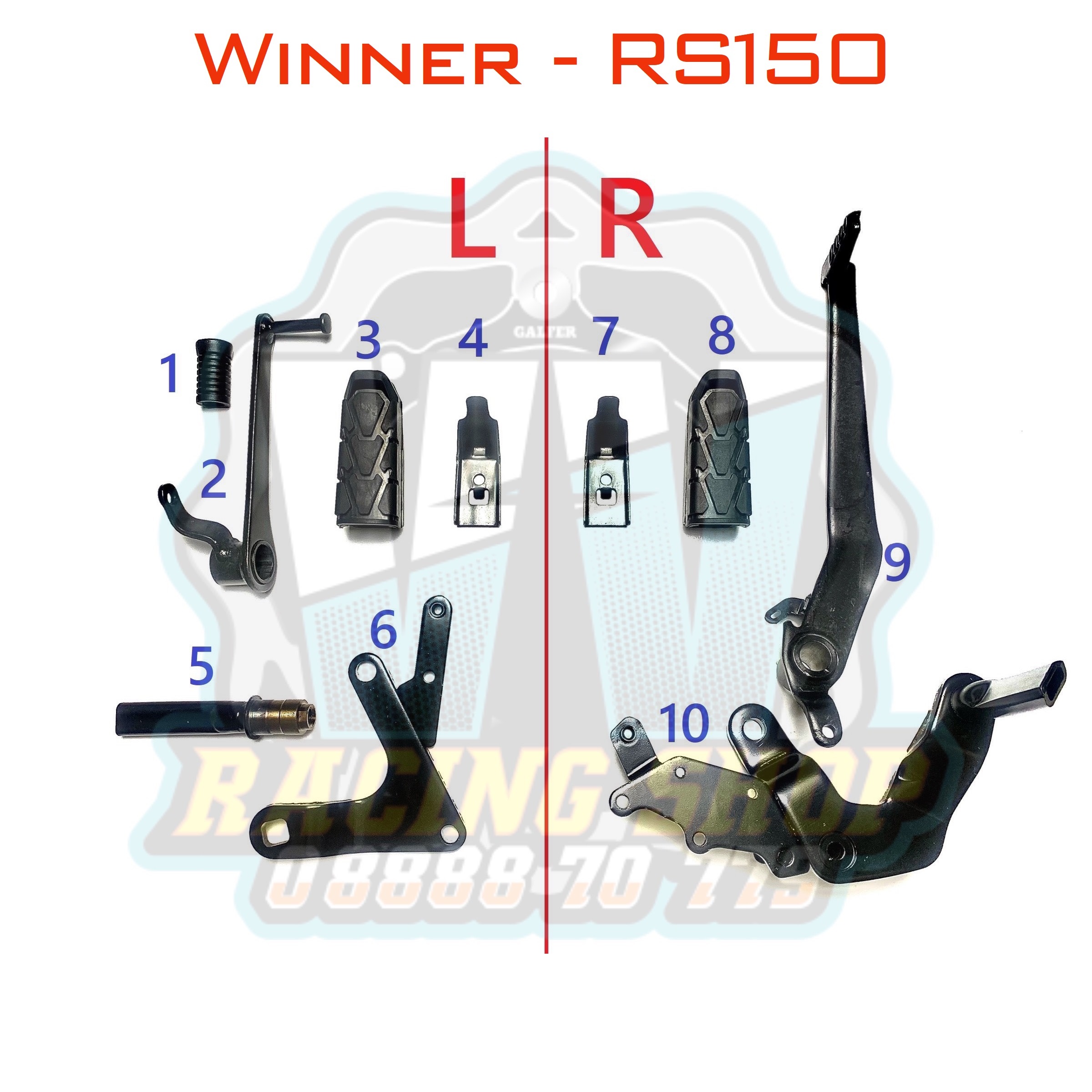 Gác chân trước winner - sonic - gtr (pat gác chân, thanh gác chân, cao su gác chân, cần đạp thắng, chân phanh, cần số, miếng pas sắt, bass sắt)