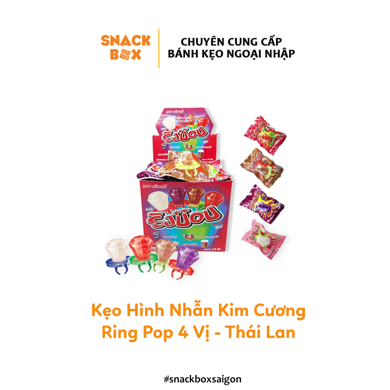 Combo 4 Cái Kẹo Nhẫn Kim Cương Ring Pop 4 Vị - Thái Lan