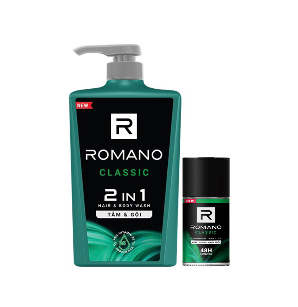 Tắm gội 2in1 Romano classic 650g +Lăn khử mùi 50ml