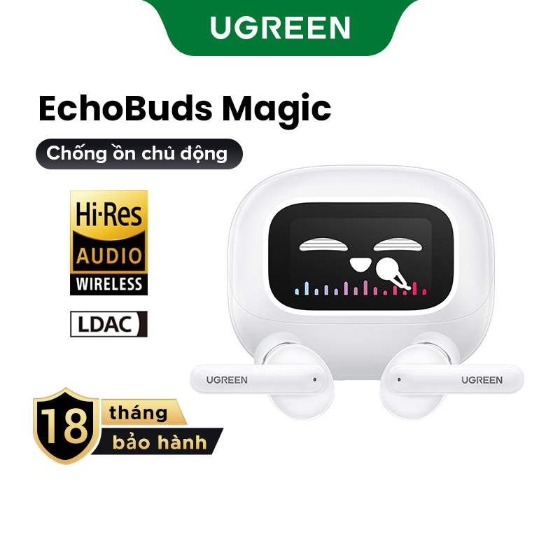 Tai nghe Bluetooth UGREEN T6 Magic EchoBuds in-ear smart touch screen Bluetooth 5.4 headset ANC+ENC Hi-Res -52dB ANC Quà khử tiếng Quàồn Màn hình cảm ứng trong tai không dây Thể thao Thích hợp cho Apple Huawei Xiaomi Model:55137