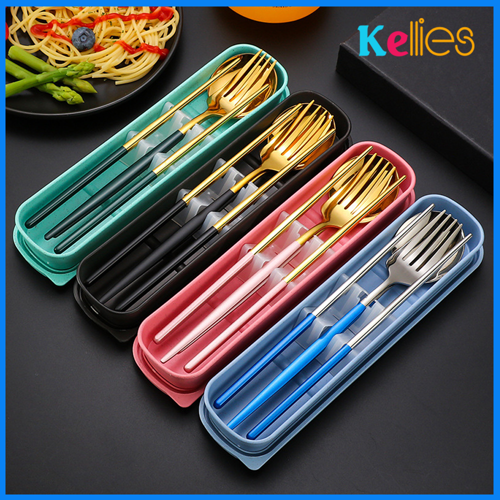 Bộ Đũa Muỗng Inox 304 Mạ Vàng Cao Cấp Kèm Hộp Đựng Sang Trọng Tiện Lợi Thích Hợp Mang Đi Du Lịch Cho Dân Văn Phòng, Bộ Đũa Thìa Inox