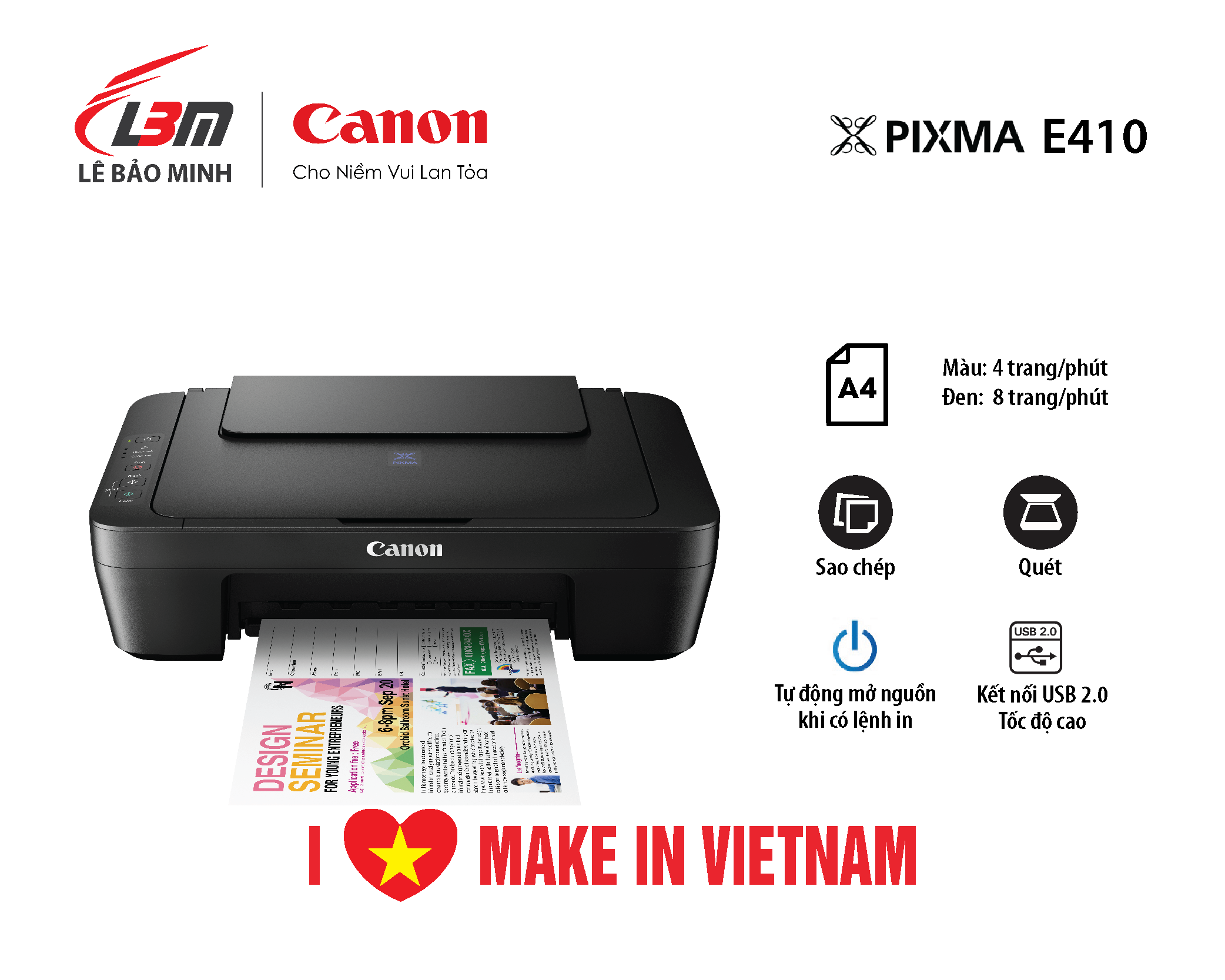 [GIFT- Đồng Hồ] Máy in Đa Năng Canon E410 Màu đen - Chính Hãng Lê Bảo Minh
