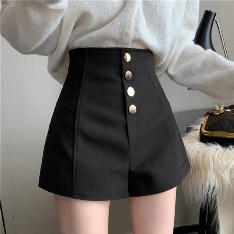 Quần short đùi nữ lưng cao phối 4 khuy giữa,quần sooc nữ tuyết mưa phong cách hàn quốc