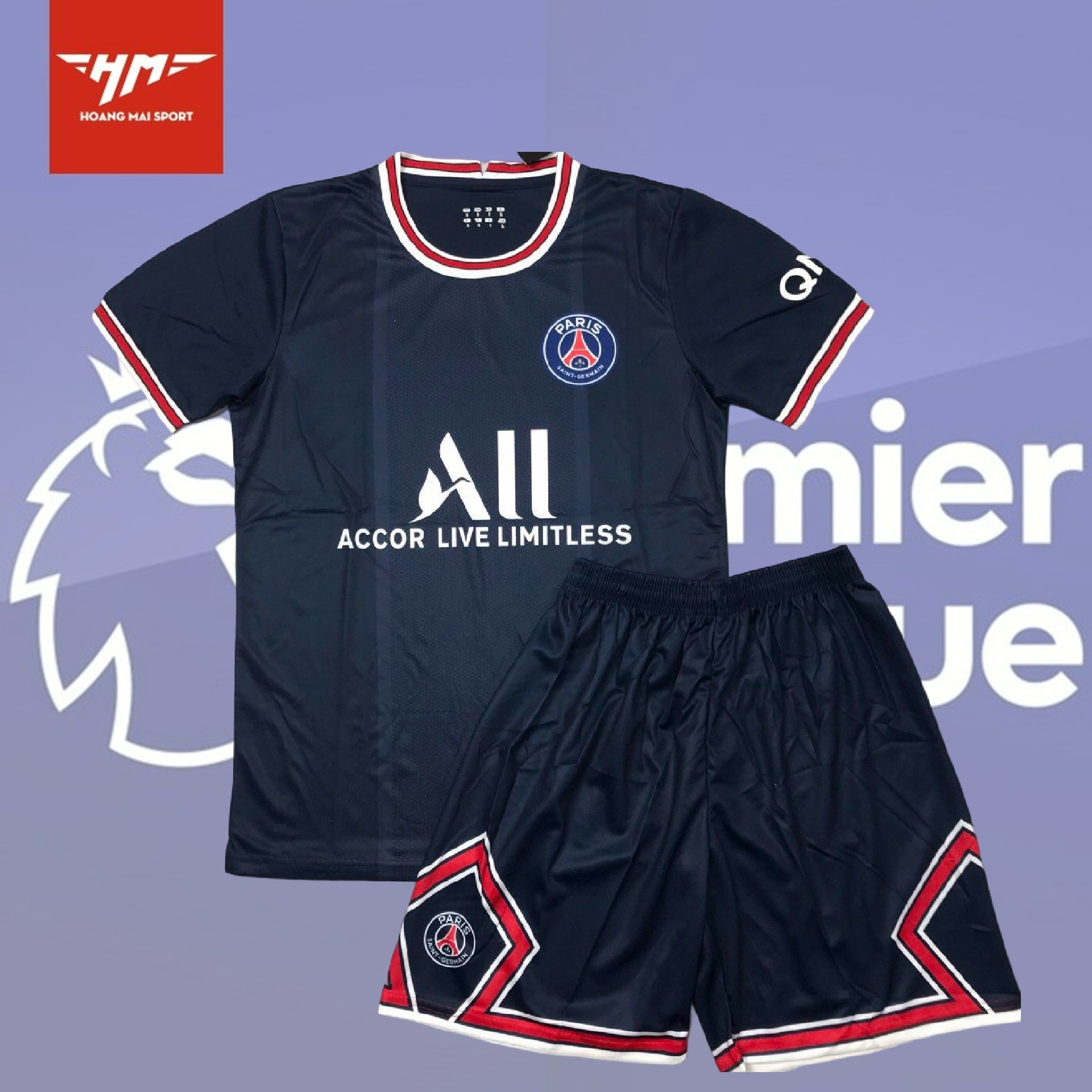 Bộ quần áo bóng đá psg, áo đá banh CLB PSG xanh than hàng mè thái