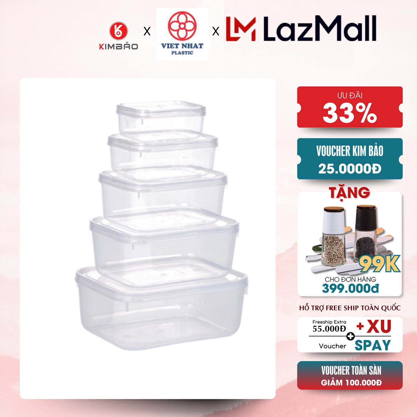 Bộ 5 hộp lạnh bầu đựng thức ăn Việt Nhật, trữ đồ đông đồ ăn dặm cho bé 6685