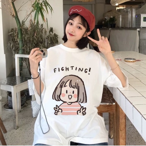 Aó thun nam nữ form dài rộng tay lỡ Unisex GIRL FIGHTING freesize 45 - 70kg áo thun nam form rộng tay lỡ, áo phông nữ form rộng