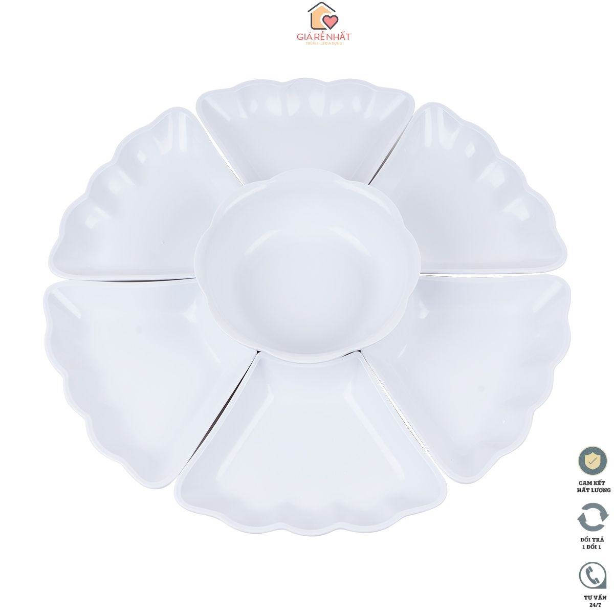 Bộ Bát Đĩa Hoa Mặt Trời 6 Đĩa Cánh Hoa và 1 Bát Tô Hoa phù hợp với những ngày lễ, giỗ, Tết vua nhựa