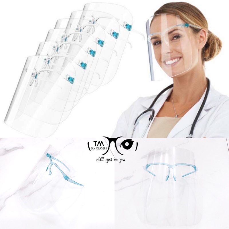 TẤM CHẮN Face shield Mặt nạ chống giọt bắn an toàn che hết mặt, gọng kính xanh ngọc- THIẾT BỊ Y TẾ