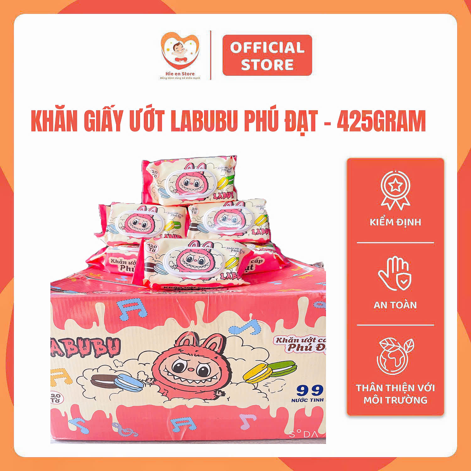 Combo 10 gói Khăn giấy ướt 120 tờ LaBuBu Phú Đạt ,không mùi, siêu dễ thương và an toàn cho bé - Hie en Store