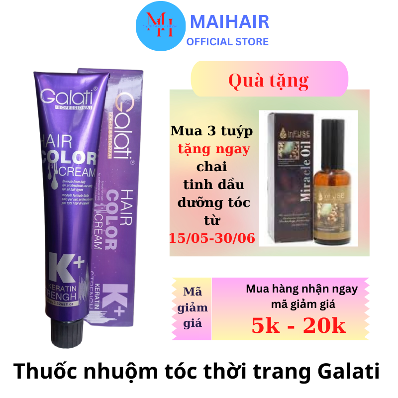 ( Mua 3 TẶNG Tinh dầu dưỡng tóc ) Combo thuốc nhuộm tóc tại nhà Galati 100ml gồm thuốc nhuộm, oxi, gang tay, mũ trùm