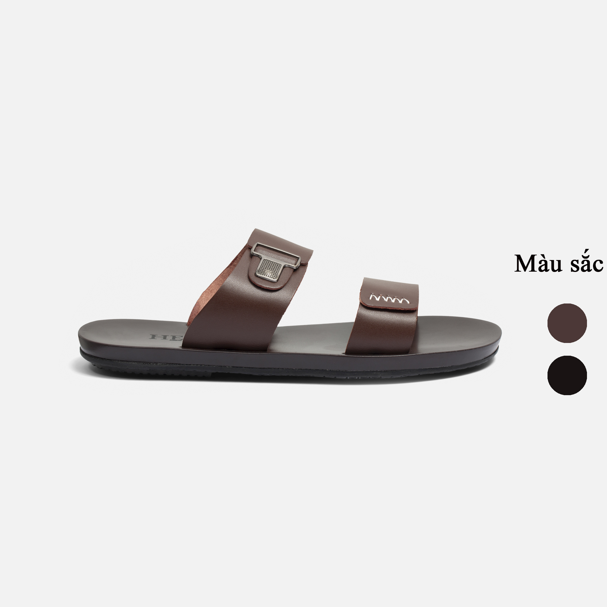 Dép nam quai ngang da bò Nappa cao cấp HEIKA, đế đúc nguyên khối đi êm chân