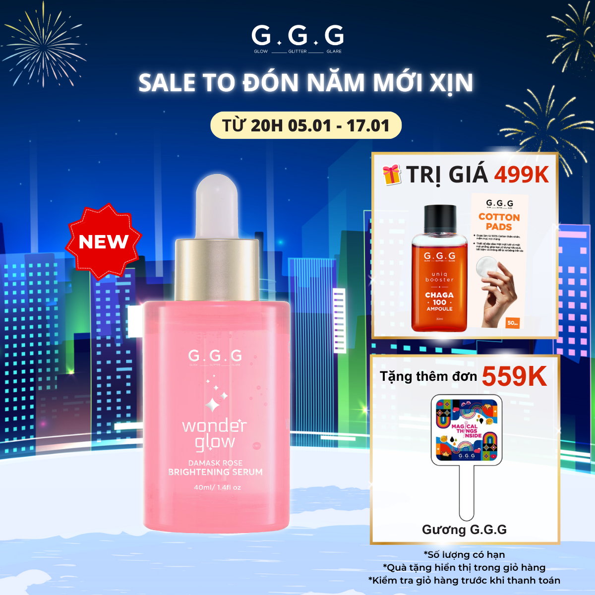 [VOUCHER 10% - QUÀ TẶNG TRỊ GIÁ 499K] Serum Hồng Dưỡng Sáng, Căng Bóng, Ẩm Mượt - G.G.G Wonder Glow Brightening Serum 40ml