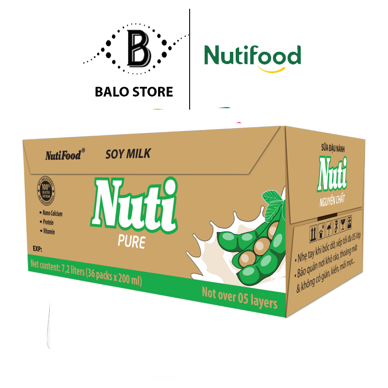 Thùng 36 Bịch Sữa đậu nành Nuti Nguyên Chất Bịch 200ml TU.NSDN01LA - Thương Hiệu NUTIFOOD - BALO STORE