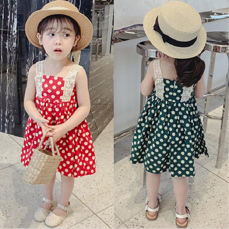 Váy 2 dây đi biển chấm bi cho bé gái 10-25kg - Màu xanh - đỏ - Váy bé gái, đầm bé gái dễ thương, váy hè, váy đi biển - Đầm công chúa, dễ thương, đầm cho bé gái - Shop Chen - Shubi