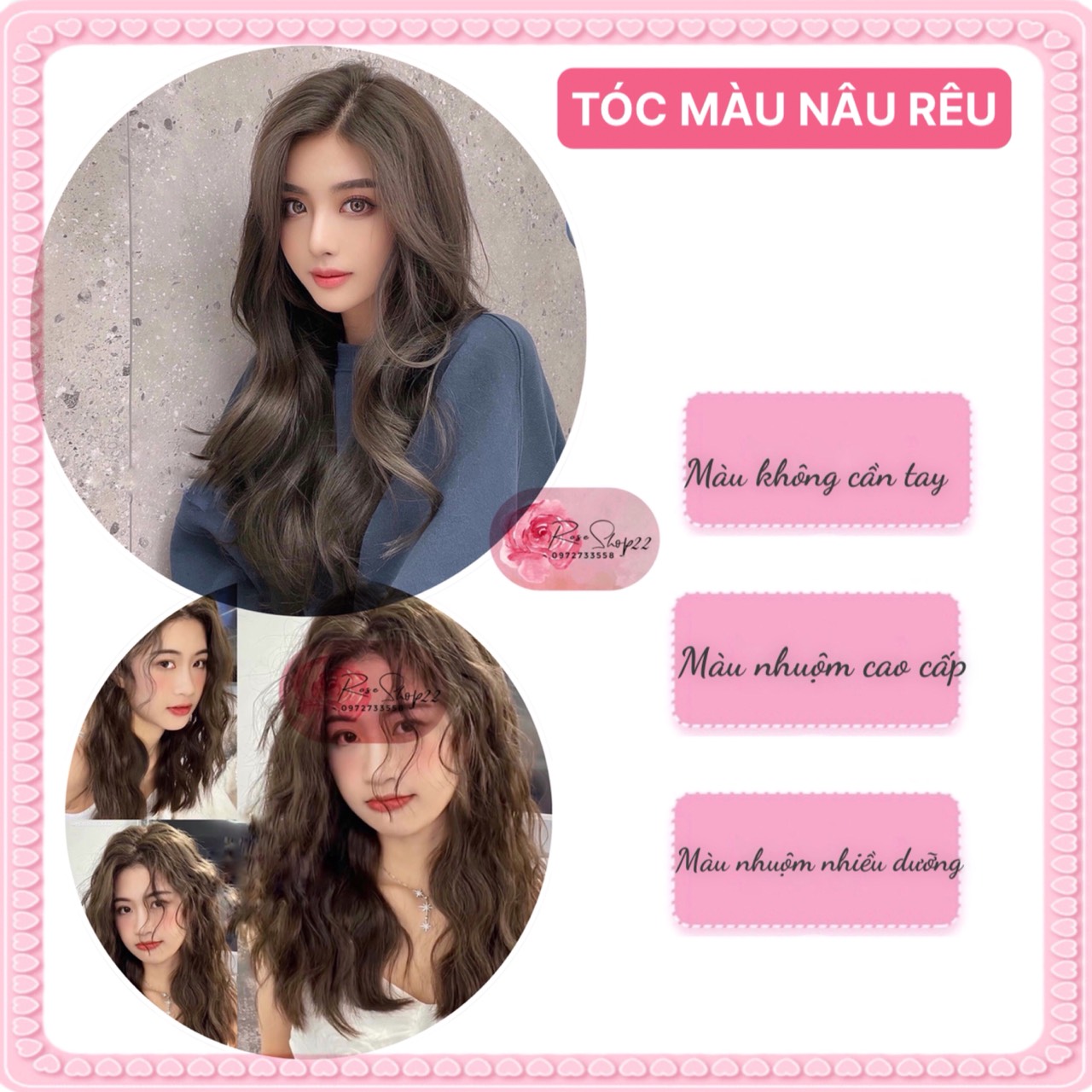 Combo thuốc nhuộm tóc MÀU NÂU RÊU không cần tẩy