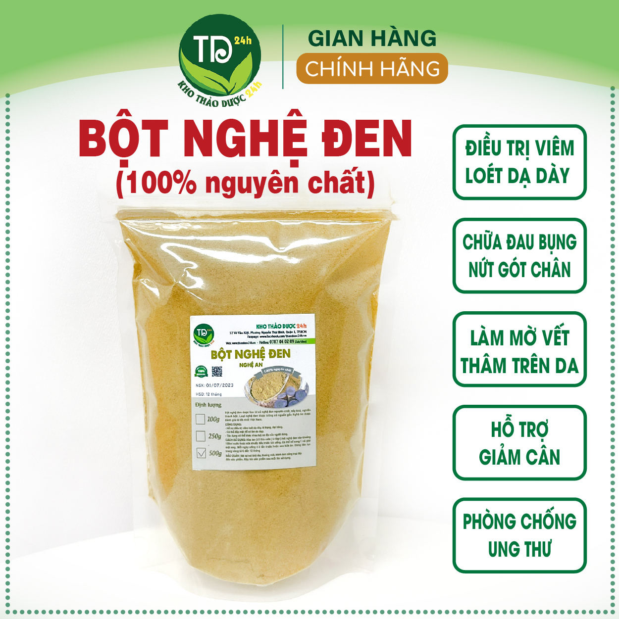 [500gr] Bột nghệ đen Nghệ An nguyên chất 100%, giảm viêm loét dạ dày, hỗ trợ giảm cân hiệu quả, ngừa u.ng th.ư, đắp mặt, làm đẹp da, làm gia vị thơm ngon, 100% thiên nhiên | Kho thảo dược 24h