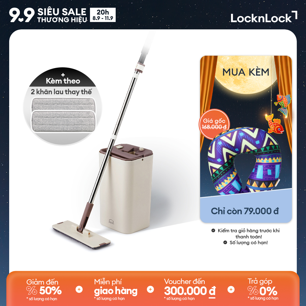 ETM471 - Bộ cây lau nhà Squeeze Flat Mop Lock&Lock - Chất liệu cao cấp trọng lượng nhẹ, lau sạch vắt khô nhanh chóng - Hàng chính hãng