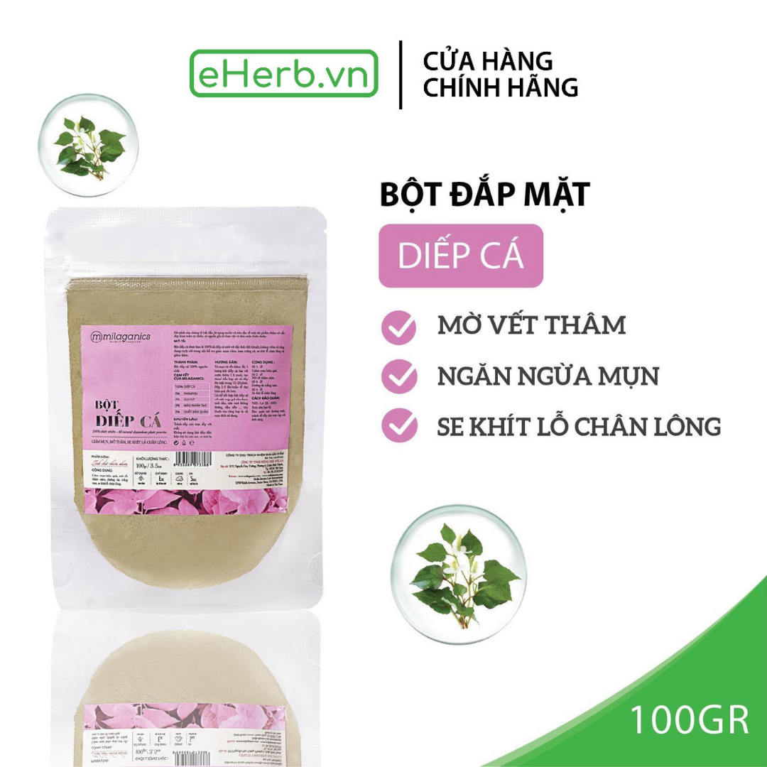 Bột Diếp Cá Nguyên Chất Đắp Mặt Nạ Ngừa Mụn Mờ Vết Thâm Se Khít Lỗ Chân Lông MILAGANICS 100g (Túi Zip)
