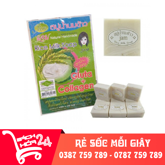 Lốc 12 cục Xà Phòng Cám Gạo Jam Rice Milk Soap Thái Lan【Bách Hóa 24】
