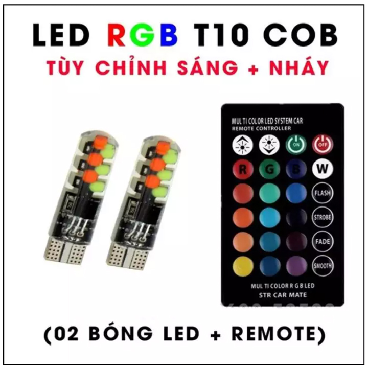 Trọn bộ 2 đèn led si nhan demi chân T10, kèm Remote điều khiển chớp nháy 7 màu, gắn được cho xe hơi, xe máy sirius winner exciter - Shop Hàng Cực Rẻ