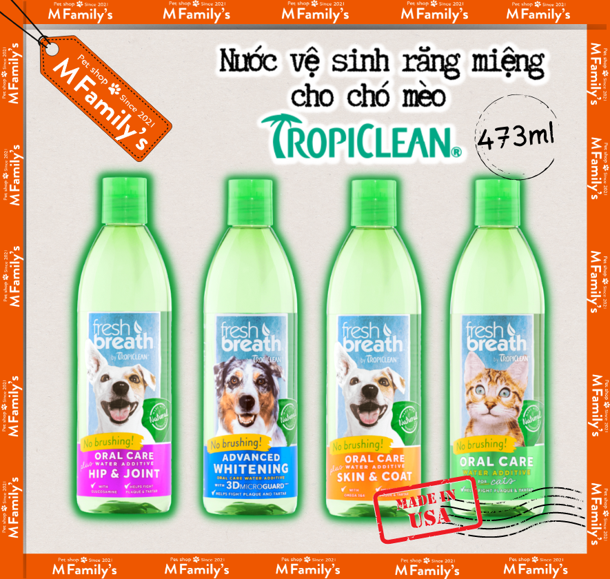 Nước vệ sinh răng miệng cho chó mèo Tropiclean 473ml