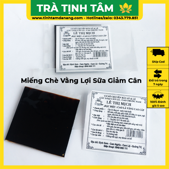 Cao chè vằng lợi sữa giảm cân cho mẹ sau sinh Lê Thị Mịch, miếng lá vằng sẻ 20gr thơm ngon hàng chuẩn loại 1