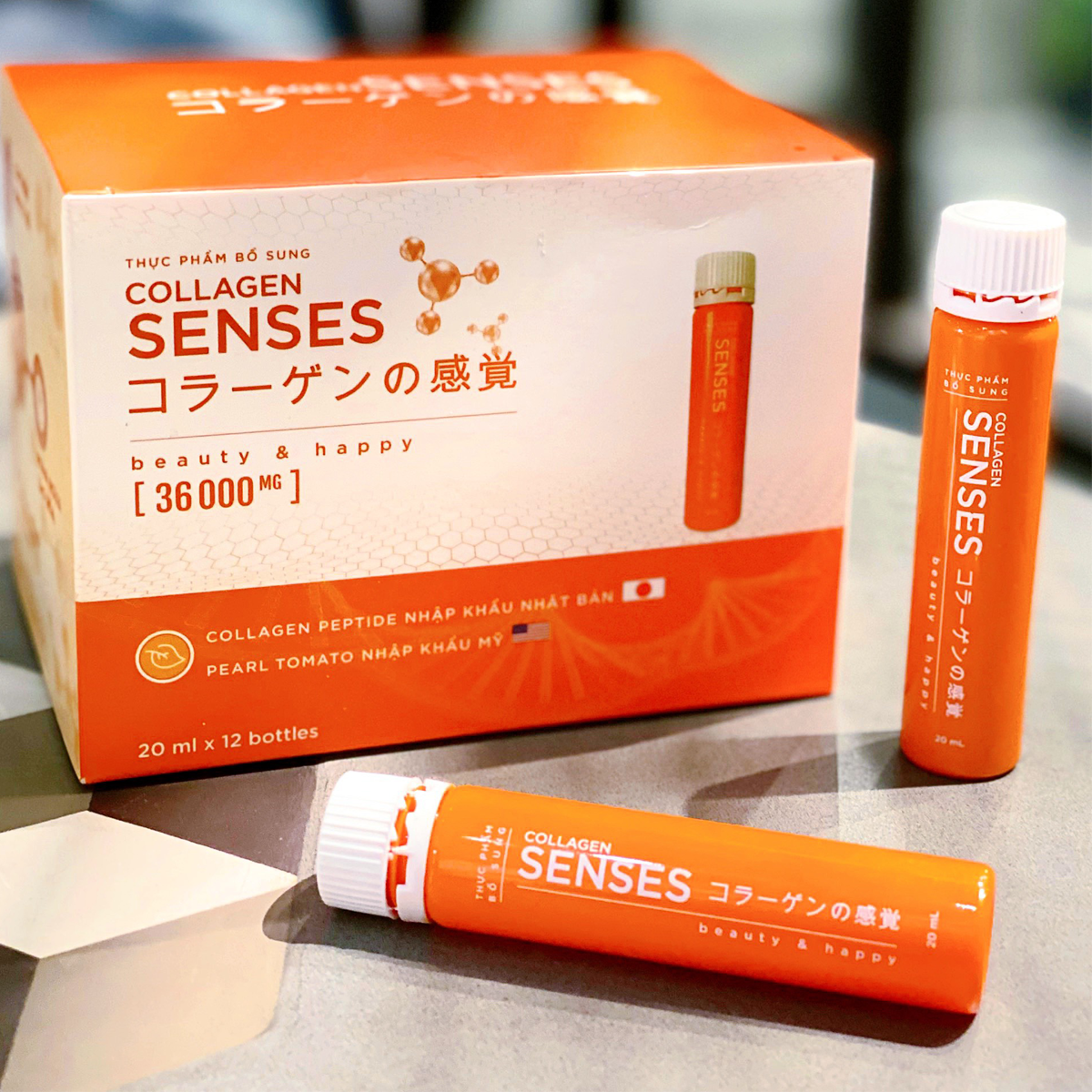 Nước uống bổ sung Collagen Senses hộp 12 chai - Tặng kèm nước hoa cô bé
