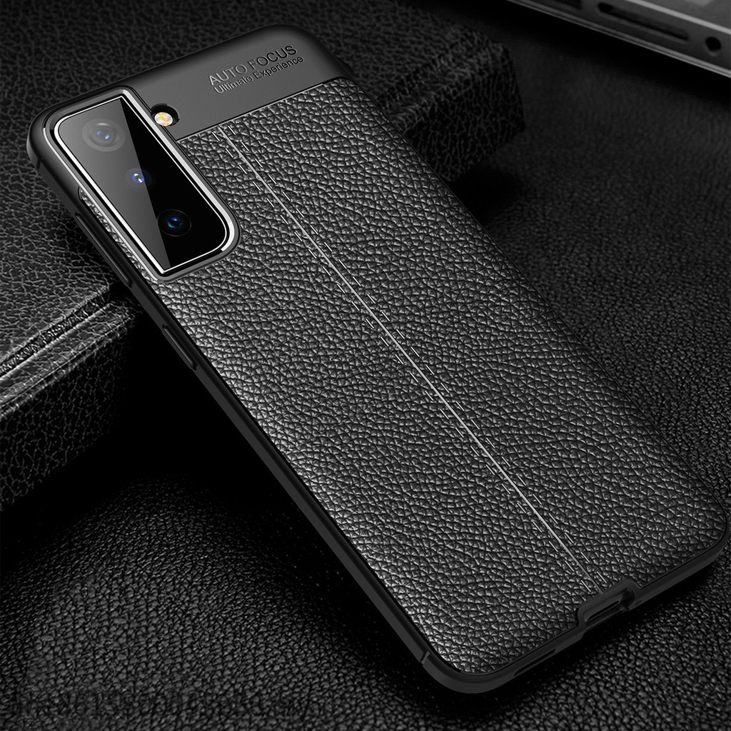 Ốp lưng samsung galaxy s21, s21 plus, s21 ultra dẻo đen vân da autofocus