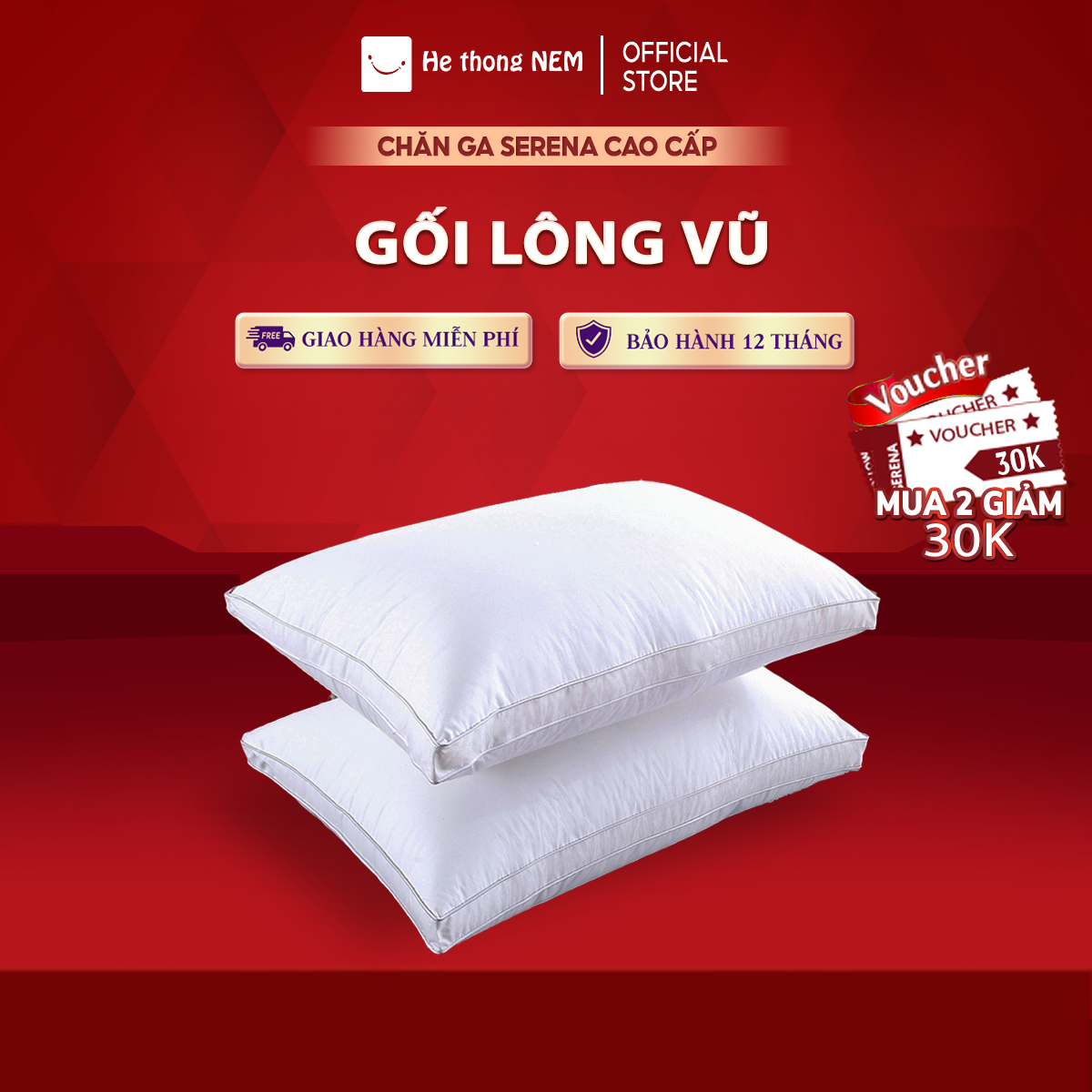 Ruột gối cao cấp 50x70 lông vũ SERENA chính hãng - cái ruột gối nằm ngủ microfiber khách sạn 5 sao cao cấp lông vũ