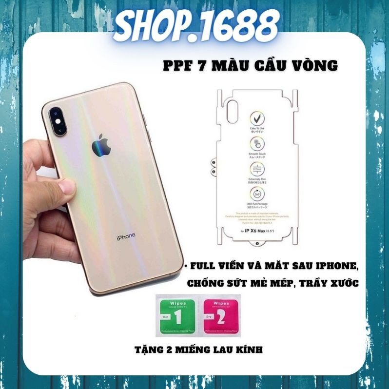 Miếng dán Skin PPF 7 màu cầu vòng mặt lưng cho các dòng iphone X, Xs, Xsmax, 11, 11 pro,11 pro max