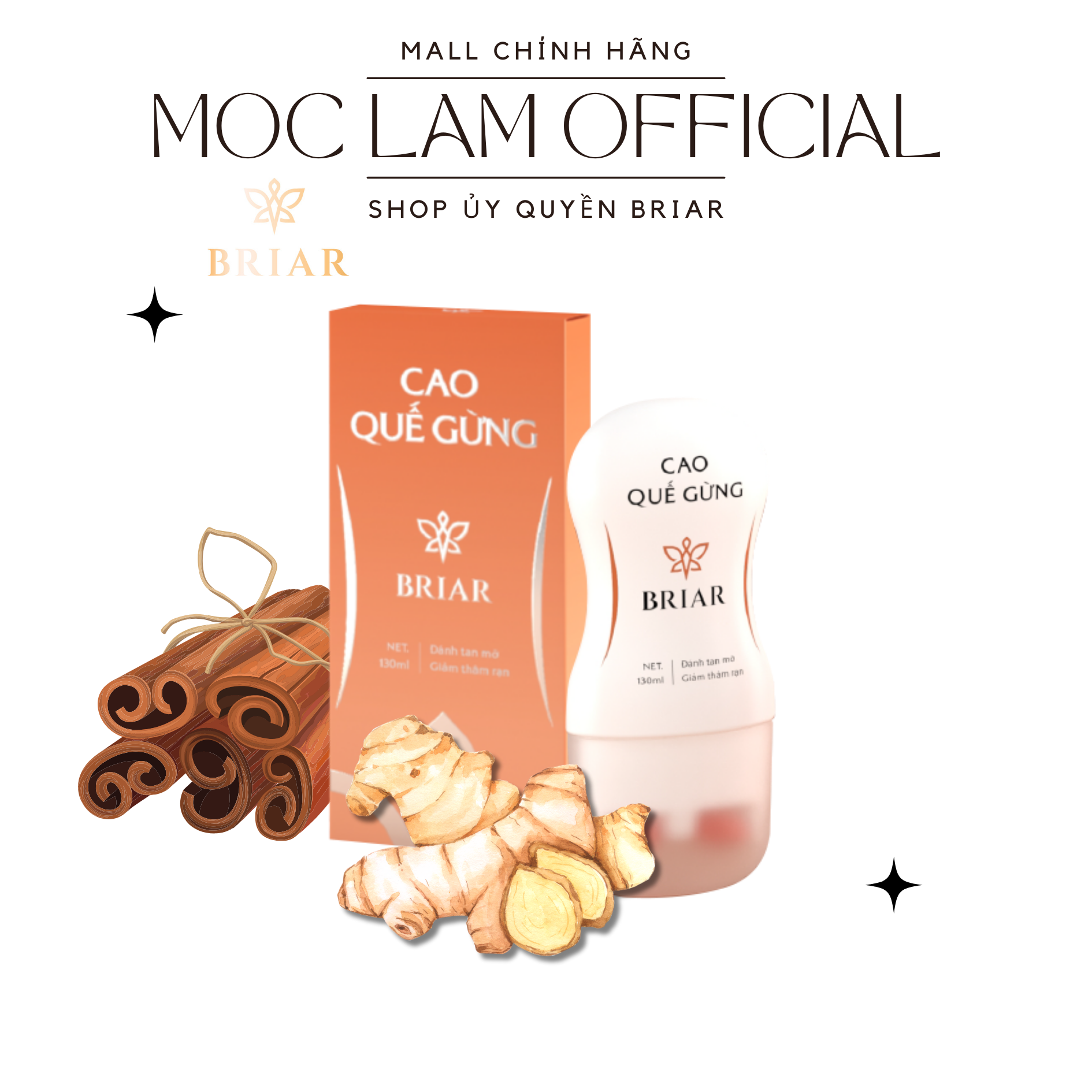Kem tan mỡ cao quế gừng brair thiên nhiên, gel tan mỡ bụng giảm thâm rạn săn chắc 150ml