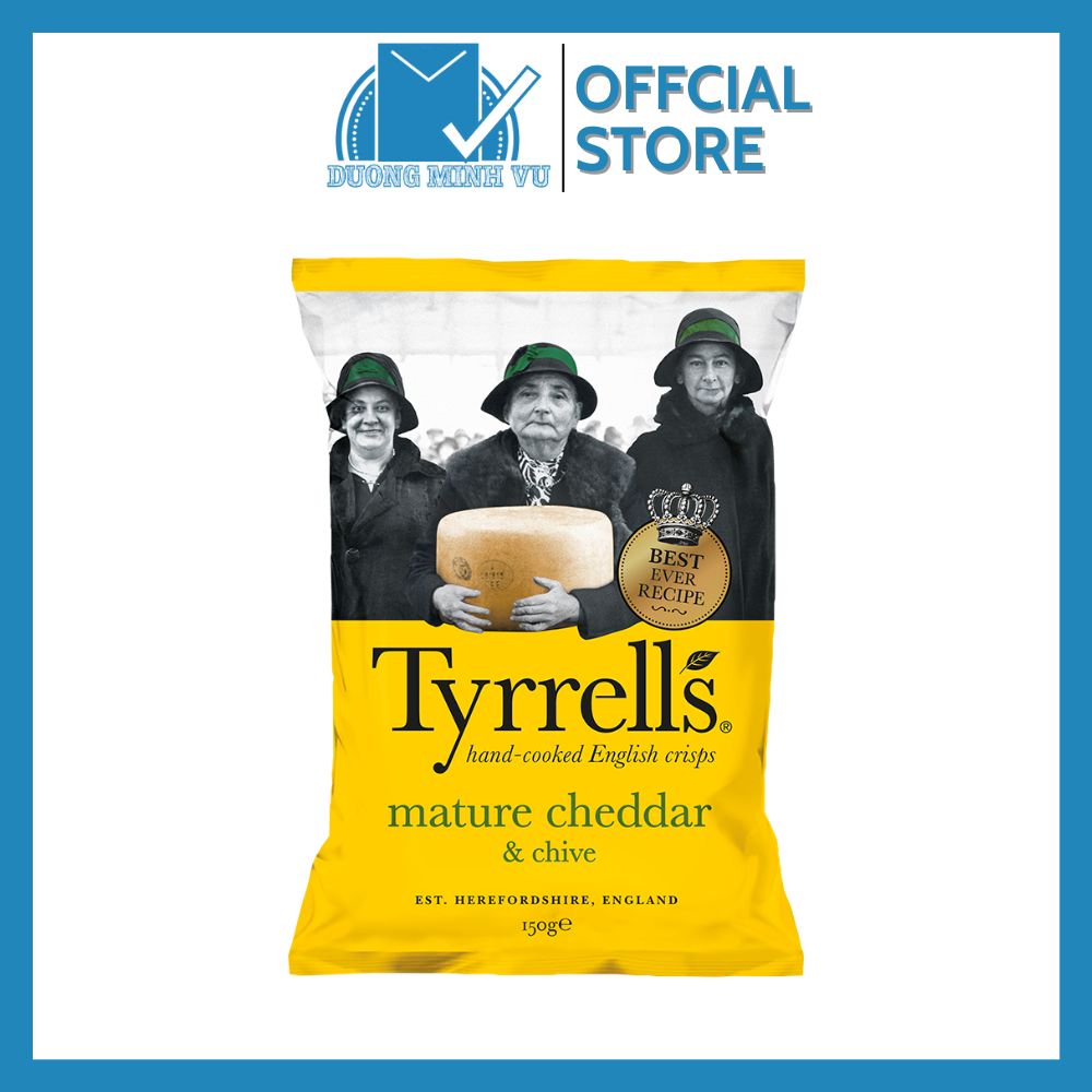 Khoai tây chiên phô mai Cheddar Mature và lá thơm Tyrrells Mature Cheddar Cheese & Chives 150g