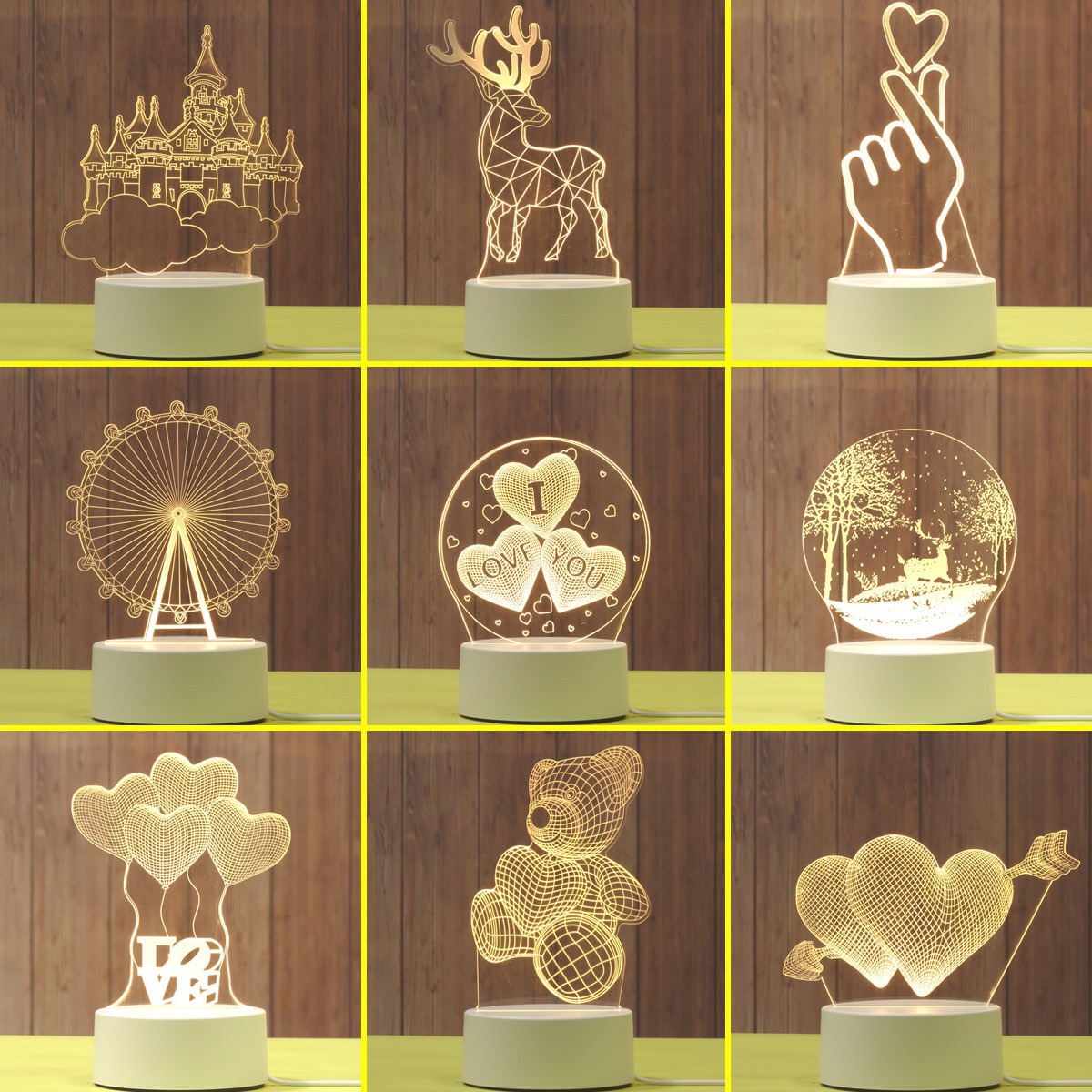 Đèn ngủ 3d để bàn trang trí bóng led 2 chế độ sáng vàng trắng đồ decor phòng ngủ cute cắm điện trực tiếp