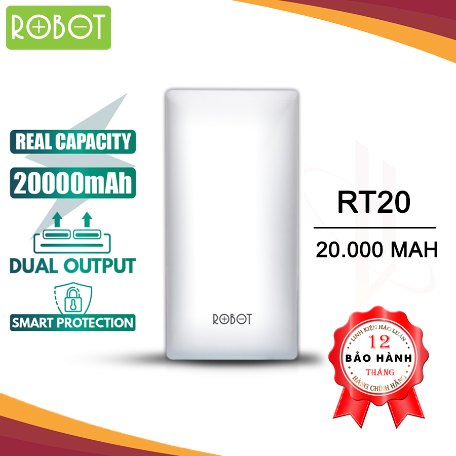 Pin sạc dự phòng robot rt20 20000mah 2 cổng input & 2 output - hàng chính hãng