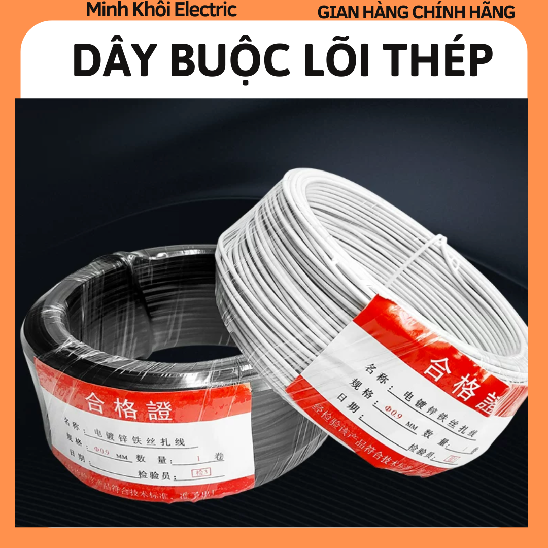 Dây buộc lõi thép bọc nhựa cuộn 100m, dây dẹt bọc nhựa đường kính 0.55,dây buộc lõi thép vỏ nhựa,dây nhựa tròn lõi thép