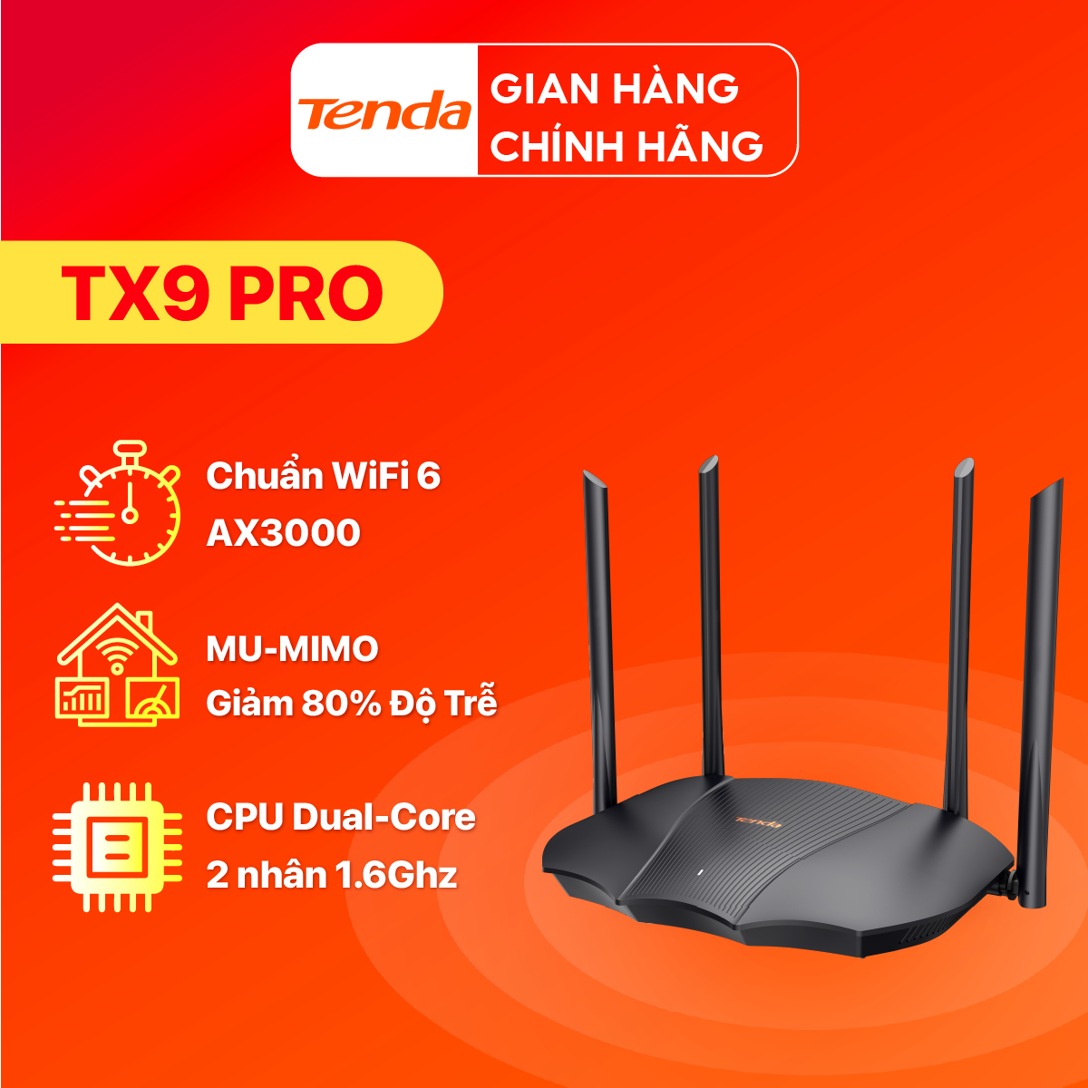 Bộ phát wifi tenda tx9 pro chuẩn wifi 6 ax3000mbps - hàng chính hãng