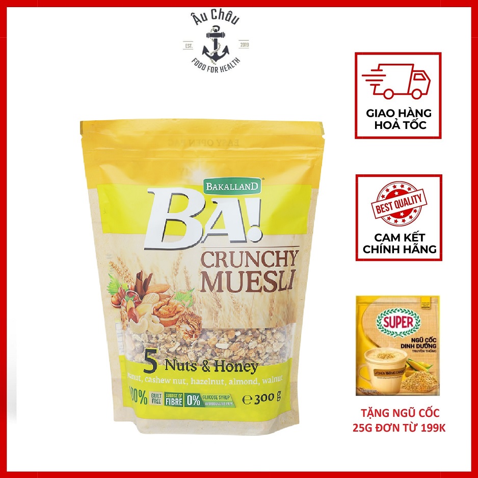 Ngũ cốc ăn sáng Bakalland Muesli trái cây dinh dưỡng 300gr date xa- ÂU CHÂU SHOP
