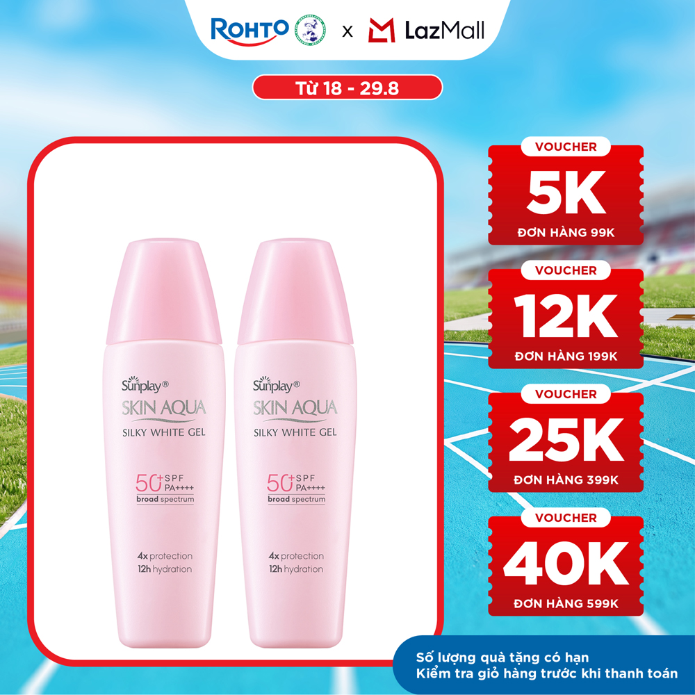 [VB] Bộ 2 Kem chống nắng Skin Aqua dưỡng trắng  dưỡng ẩm, dùng hàng ngày dạng gel Sunplay Skin Aqua Silky White Gel Eco Việt Nam SPF 50, PA++++ 30g