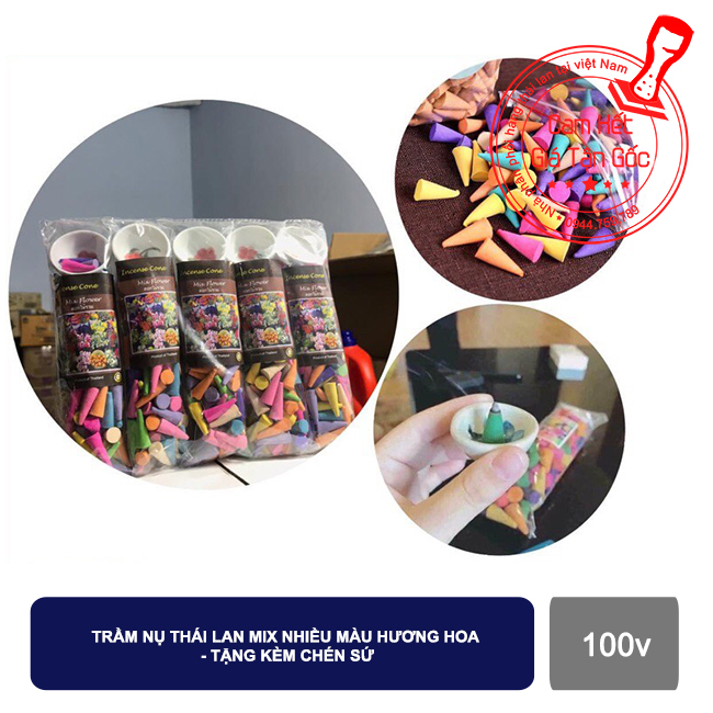 Trầm Hương Nụ MIX SCENT Nhiều Hương Hoa Thái Lan (100 nụ kèm chén sứ)