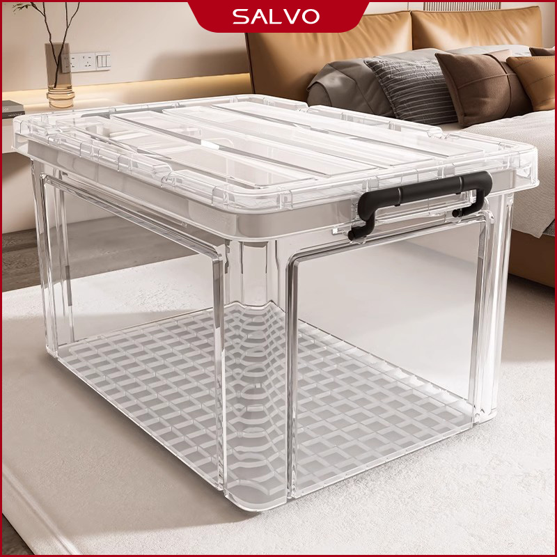 SALVO Hộp nhựa đựng đồ trong suốt kích thước cực lớn,Hộp đựng đồ trên xe hơi ,Có nắp và quai cầm Hộp lưu trữ gia dụng